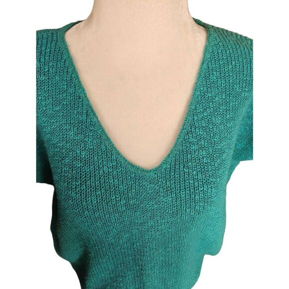 Teal 60s 70s Vintage Knit Top Sweater Short Sleeve Pastel - Picture 7 of 7